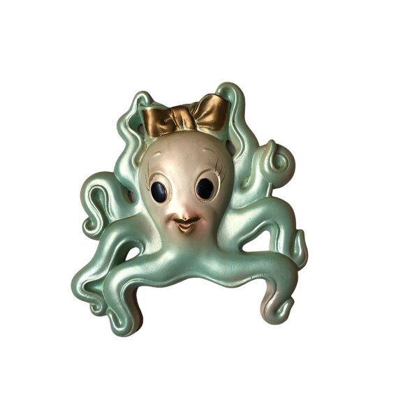 Vintage Chalkware Octopus Squid Wallhanging 1971 Miller Studio Green Gold Decor - Picture 11 of 12